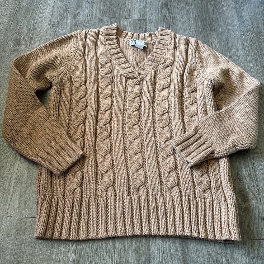 Route 66 Original Clothing Co Brown Cable Knit V-Neck Sweater Womens Large